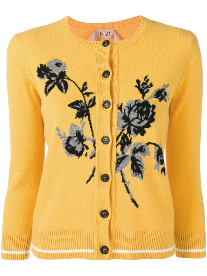 No21 Floral-intarsia Cardigan - Yellow