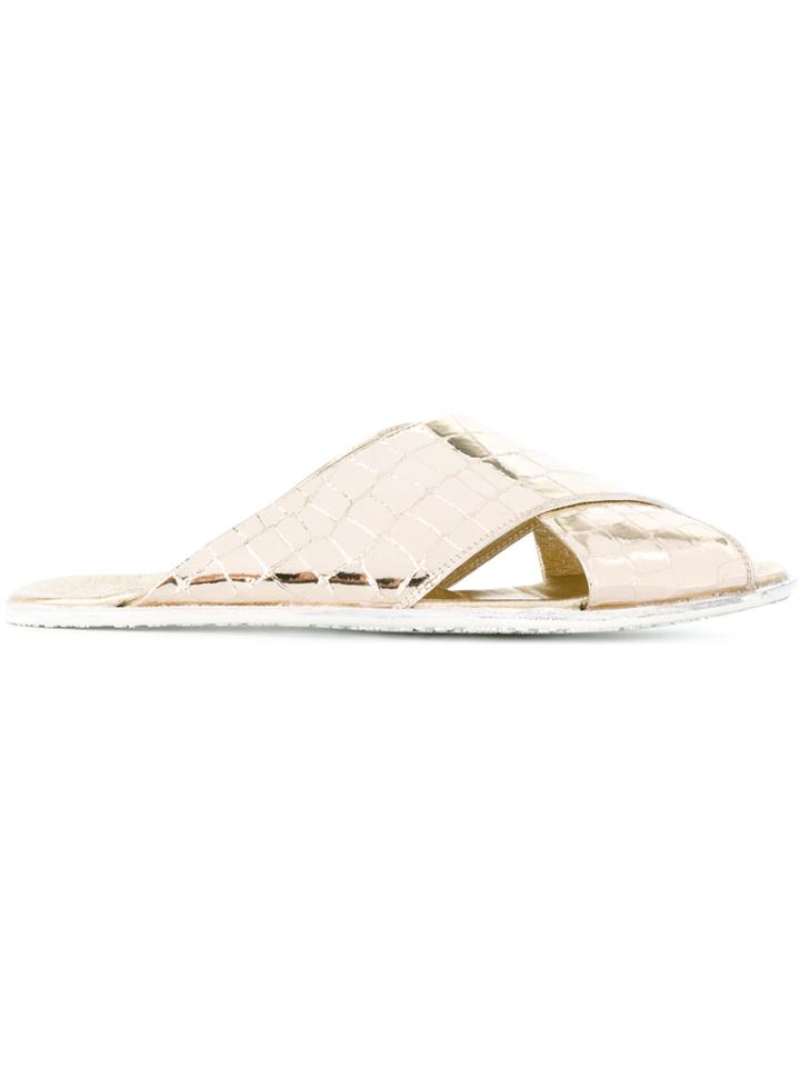 Rocco P. Metallic Crossed Flip Flops
