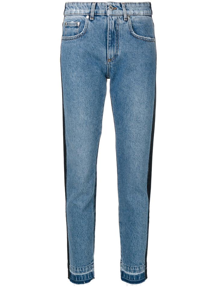 Msgm - Denim Two Tone Straight Leg Jeans - Women - Cotton/polyester - 40, Blue, Cotton/polyester