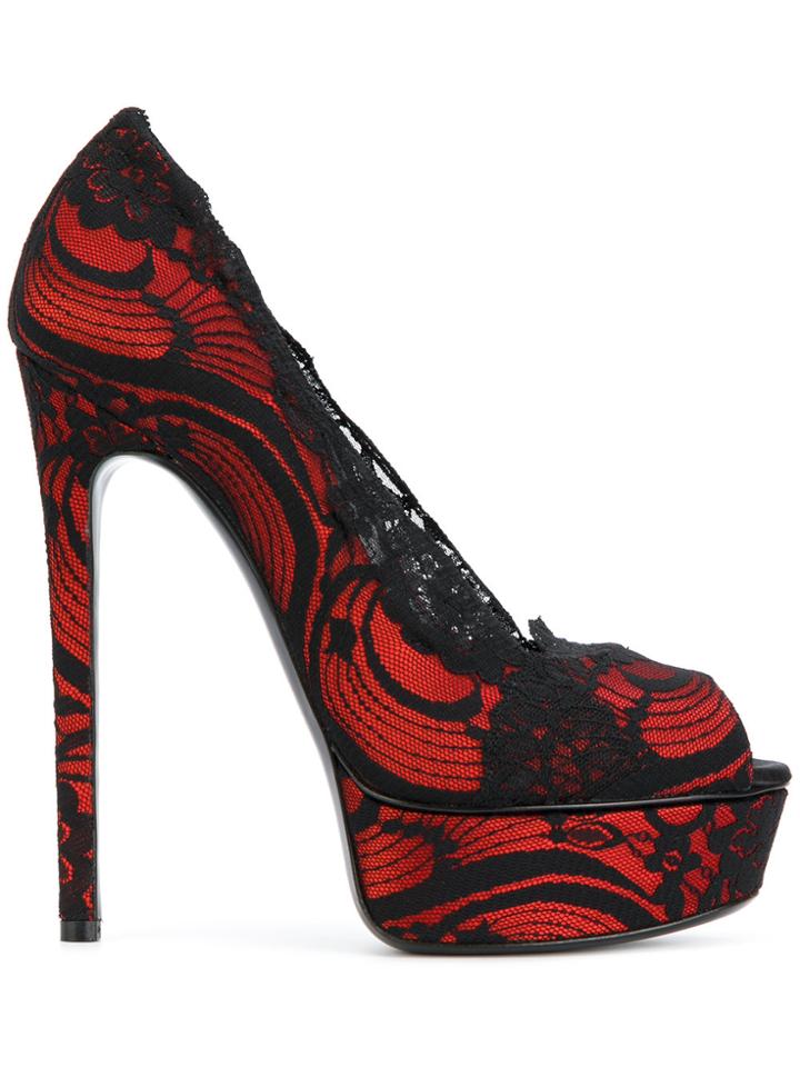 Casadei Lace Platform Pumps - Red