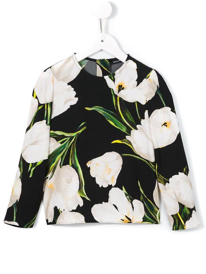 Dolce & Gabbana Kids Floral Print Blouse, Girl's, Size: 6 Yrs, Black