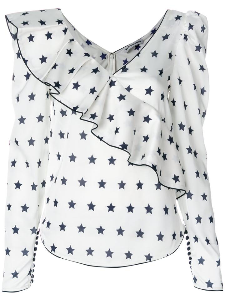 Self-portrait Ruffled Star Print Blouse - White