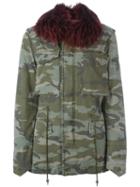 Mr & Mrs Italy Rabbit And Raccoon Fur Lined Jacket, Women's, Size: Small, Green, Polyester/acetate/viscose/racoon Fur