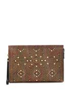 Etro Gold-tone Studded Paisley Print Clutch - Brown