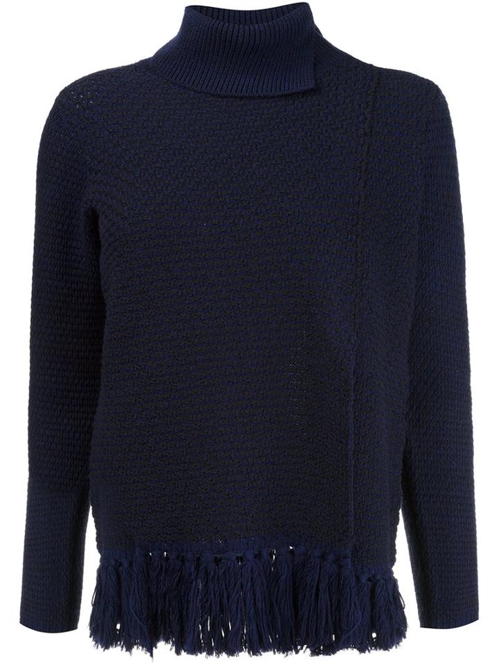 Proenza Schouler Fringed Jumper, Women's, Size: Large, Blue, Cotton/wool