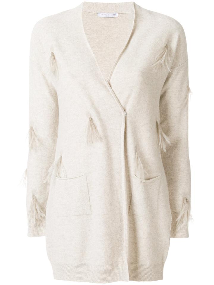 Fabiana Filippi V-neck Feather Embellished Pullover - Nude & Neutrals
