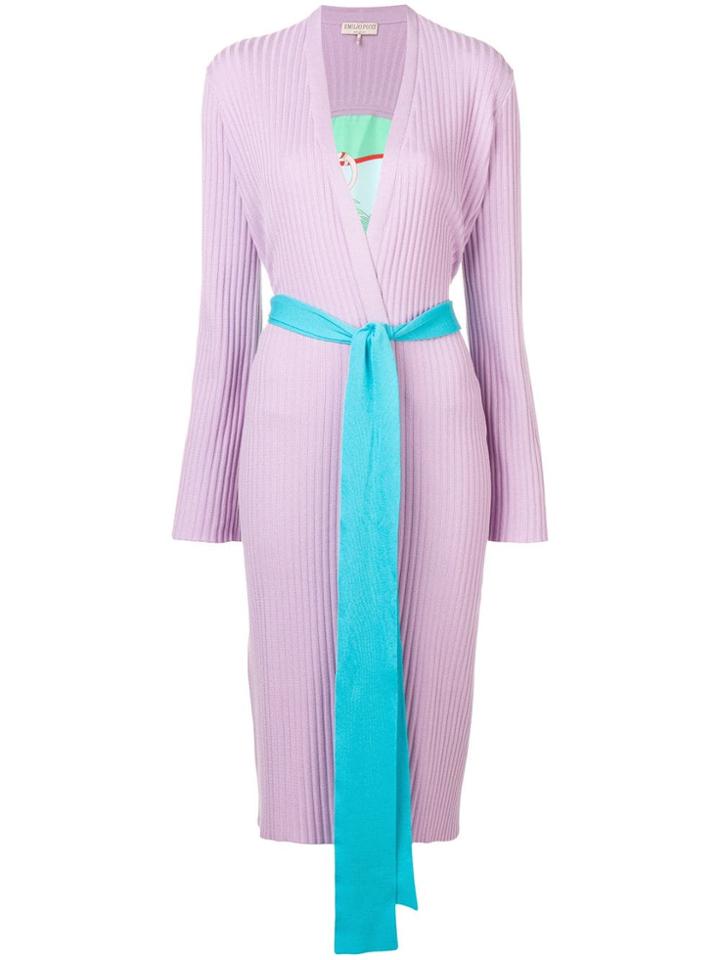 Emilio Pucci Ribbed Knit Belted Cardigan - Purple