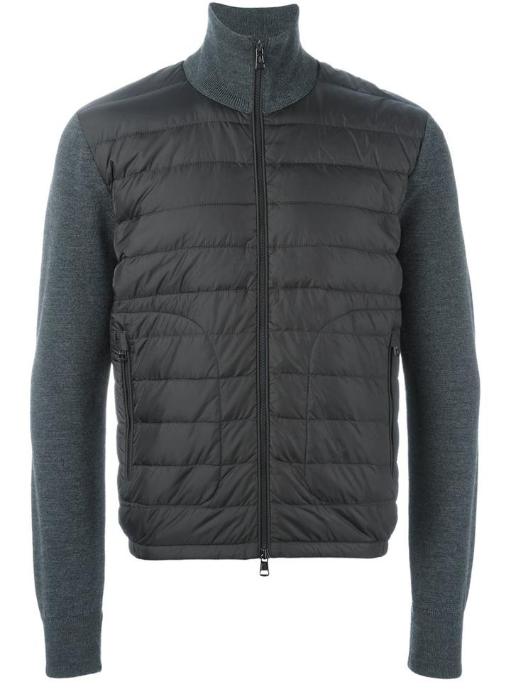 Moncler Knitted Sleeve Jacket, Men's, Size: Medium, Grey, Feather Down/acrylic/polyamide/virgin Wool