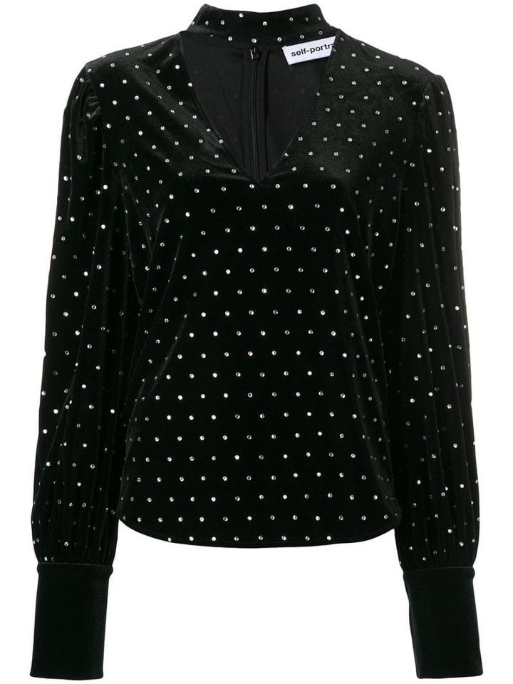 Self-portrait Crystal Studded Blouse - Black