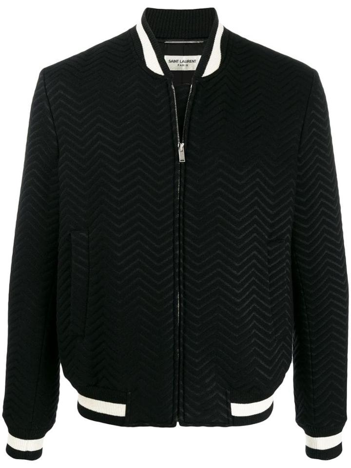 Saint Laurent Contrast Trim Chevron Bomber Jacket - Black