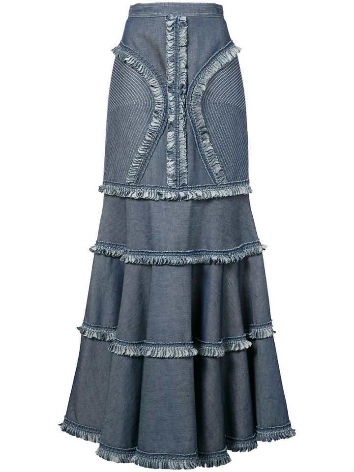 Andrew Gn - Long Skirt - Women - Cotton - 6, Blue, Cotton