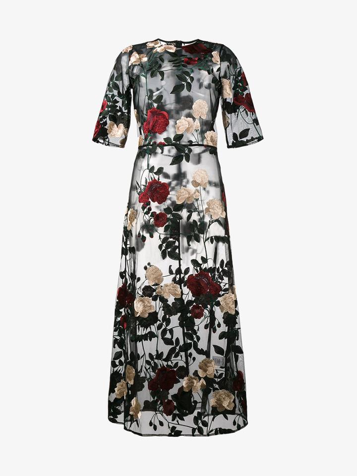 Ganni Simmons Embroidered Tulle Dress, Women's, Size: 42, Black, Polyester/polyamide