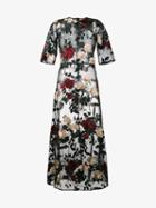 Ganni Simmons Embroidered Tulle Dress, Women's, Size: 42, Black, Polyester/polyamide