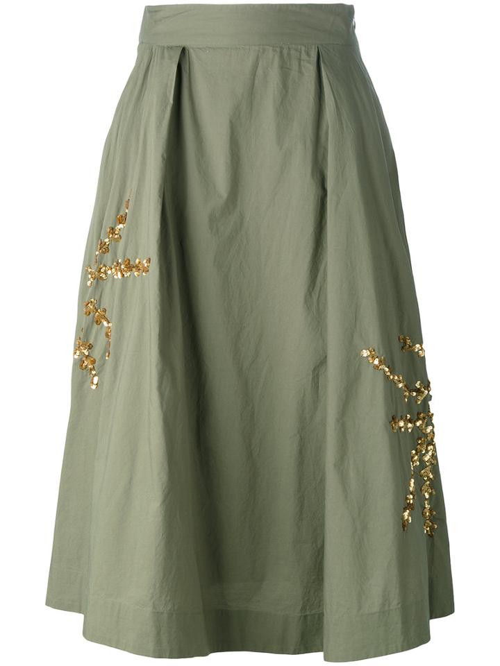 Essentiel Antwerp Pleated Skirt, Women's, Size: 40, Green, Cotton/acrylic