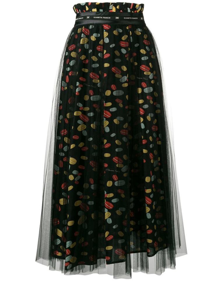 Elisabetta Franchi Midi Skirt With Macarron Print - Black