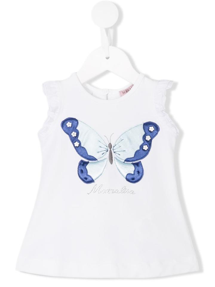 Monnalisa Butterfly Logo Blouse, Infant Girl's, Size: 6 Mth, White