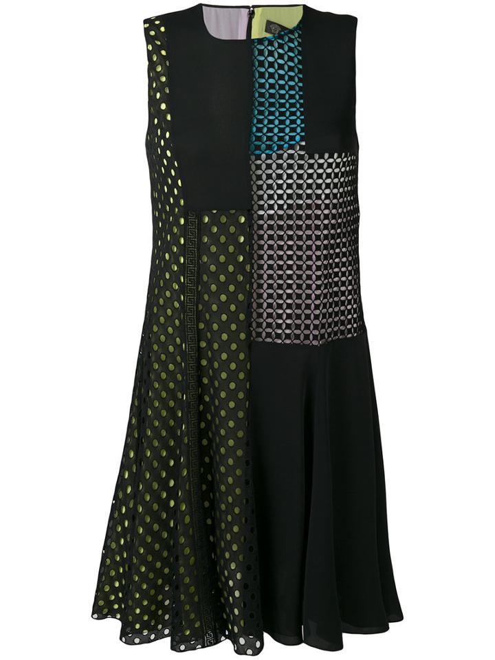 Versace - Flared Perforated Detail Dress - Women - Silk/cotton/polyester - 42, Black, Silk/cotton/polyester