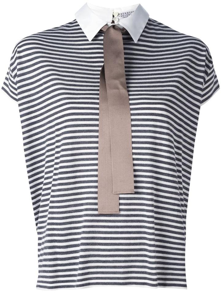 Brunello Cucinelli Striped Contrast Collar Top