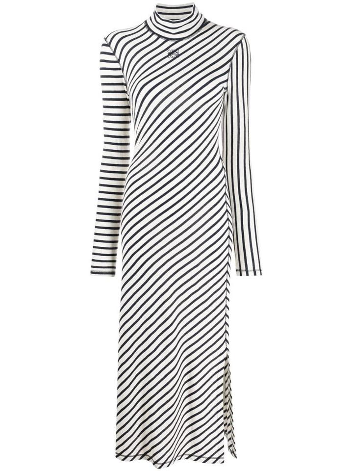 Loewe Striped Logo-embroidered Midi Dress - White
