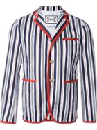 Moncler Gamme Bleu Striped Blazer, Men's, Size: 3, White, Cotton/polyester