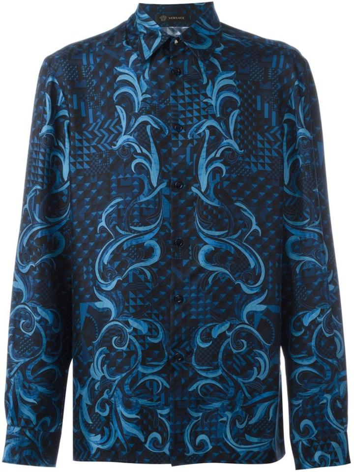 Versace 'hand Drawn Barocco' Shirt, Men's, Size: 43, Black, Silk