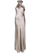Galvan Pandora Halterneck Metallic Gown - Grey