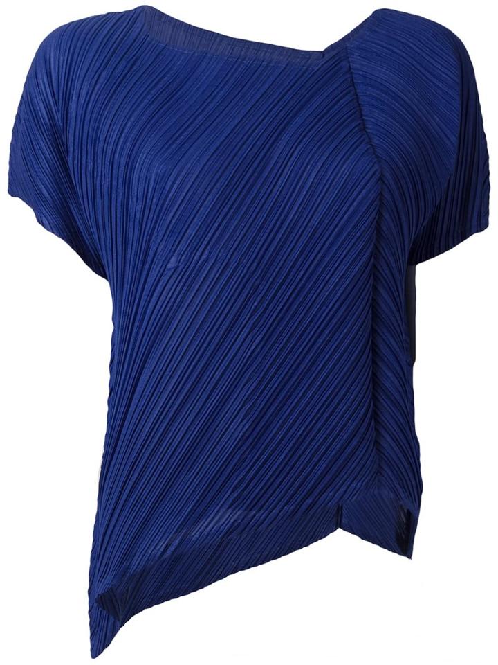Pleats Please By Issey Miyake Pleated Asymmetric Blouse, Women's, Size: 5, Blue, Polyester