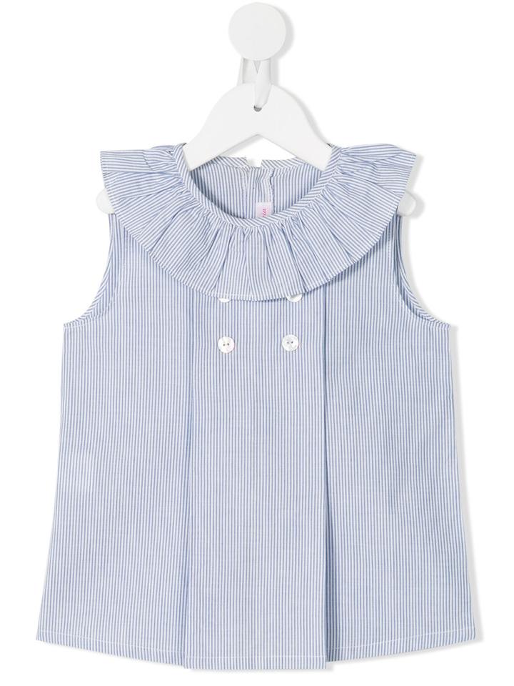 Amaia Ruffled Neck Striped Dress, Girl's, Size: 6 Yrs, Blue