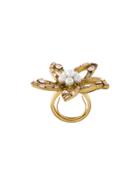 Oscar De La Renta Pearl Embellished Flowerl Ring - Metallic