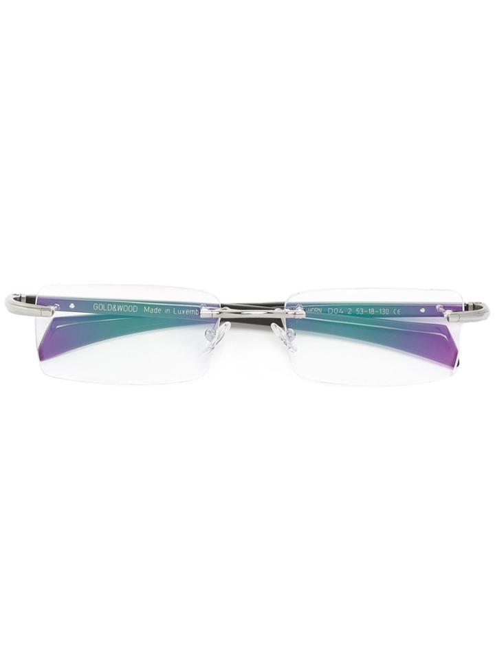 Gold And Wood Square Frame Glasses - Grey