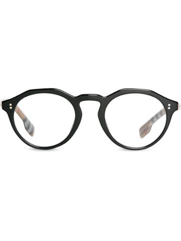 Burberry Vintage Check Detail Keyhole Round Optical Frames - Black