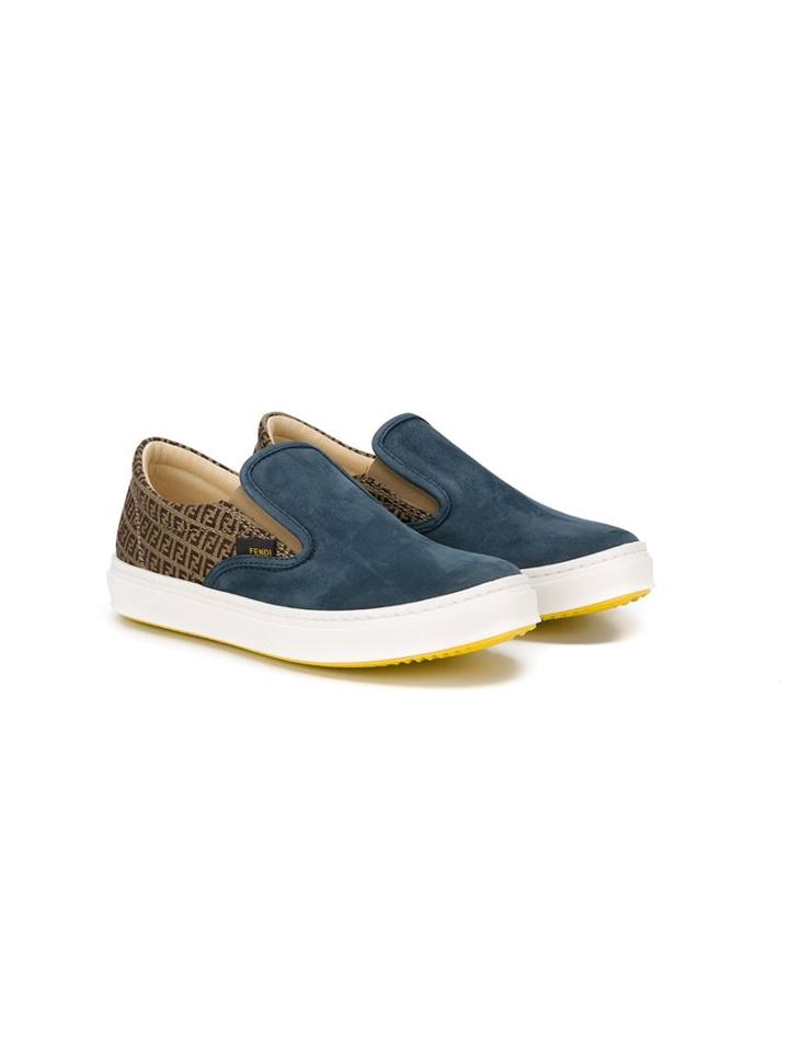 Fendi Kids Ff Logo Slip-on Sneakers, Boy's, Size: 33, Blue