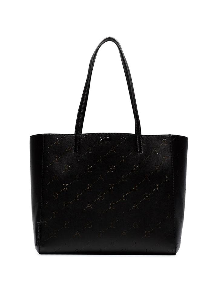 Stella Mccartney Black Monogram Small Perforated Faux Leather Tote