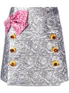 Dolce & Gabbana Bow Brocade Mini Skirt, Women's, Size: 38, Grey, Silk/cotton/polyester