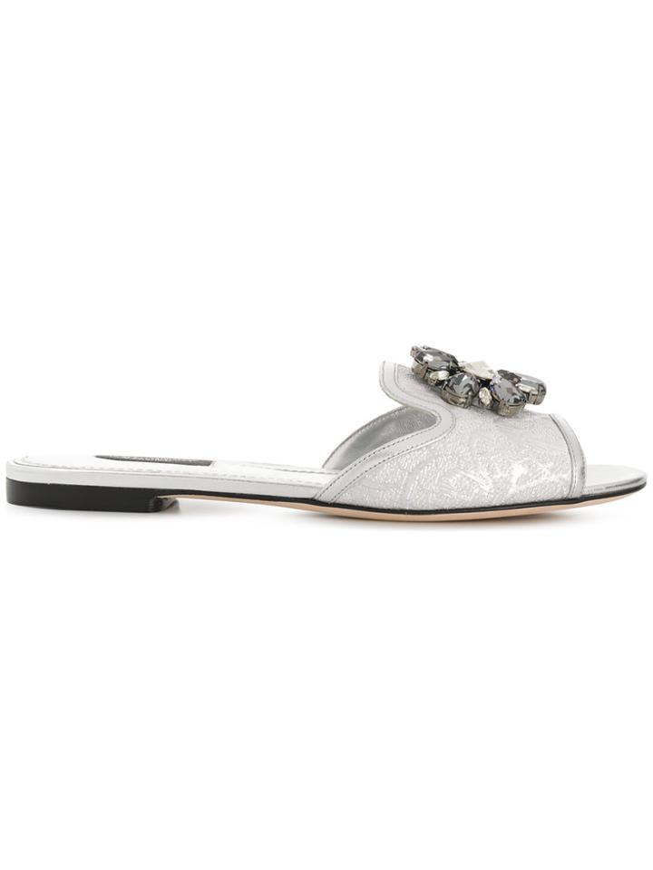Dolce & Gabbana Embellished Slides - Grey