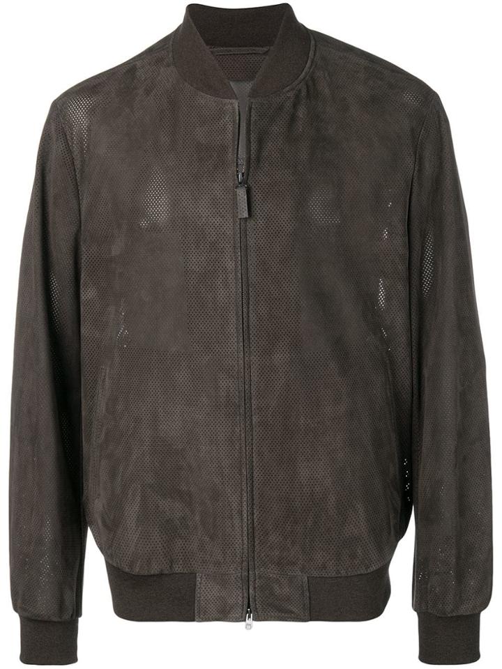 Brioni Perforated Bomber Jacket - Brown