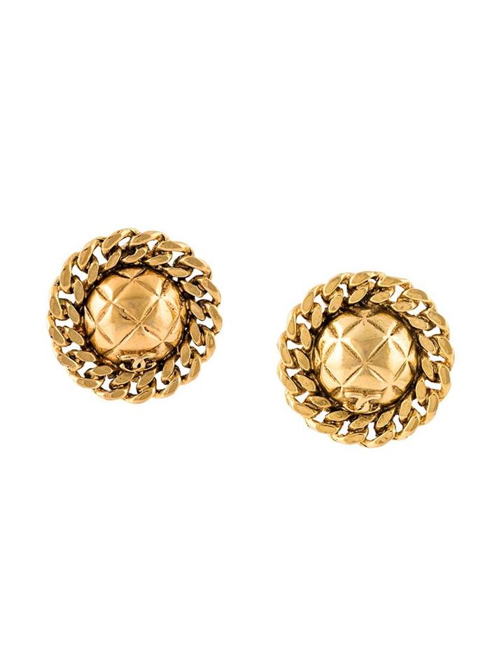 Chanel Vintage Chain Orb Clip-on Earrings, Women's, Metallic