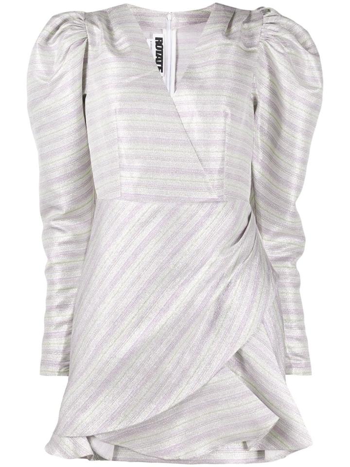 Rotate Striped Puff-shoulder Dress - Purple