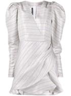 Rotate Striped Puff-shoulder Dress - Purple