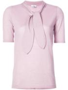 Co Tie Neck Shortsleeved Sweater - Pink & Purple