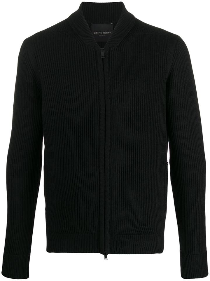 Roberto Collina Ribbed-knit Zip-up Cardigan - Black