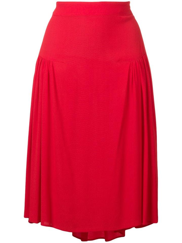 Closed A-line Skirt With Pleats - Red