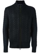 John Varvatos Cable Knit Zipped Cardigan, Men's, Size: Medium, Black, Wool/acrylic/angora