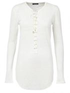 Balmain Long Sleeve Top, Women's, Size: 38, White, Linen/flax