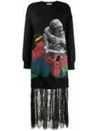 Valentino X Undercover Lovers Print Lace Trimmed Sweater Dress - Black