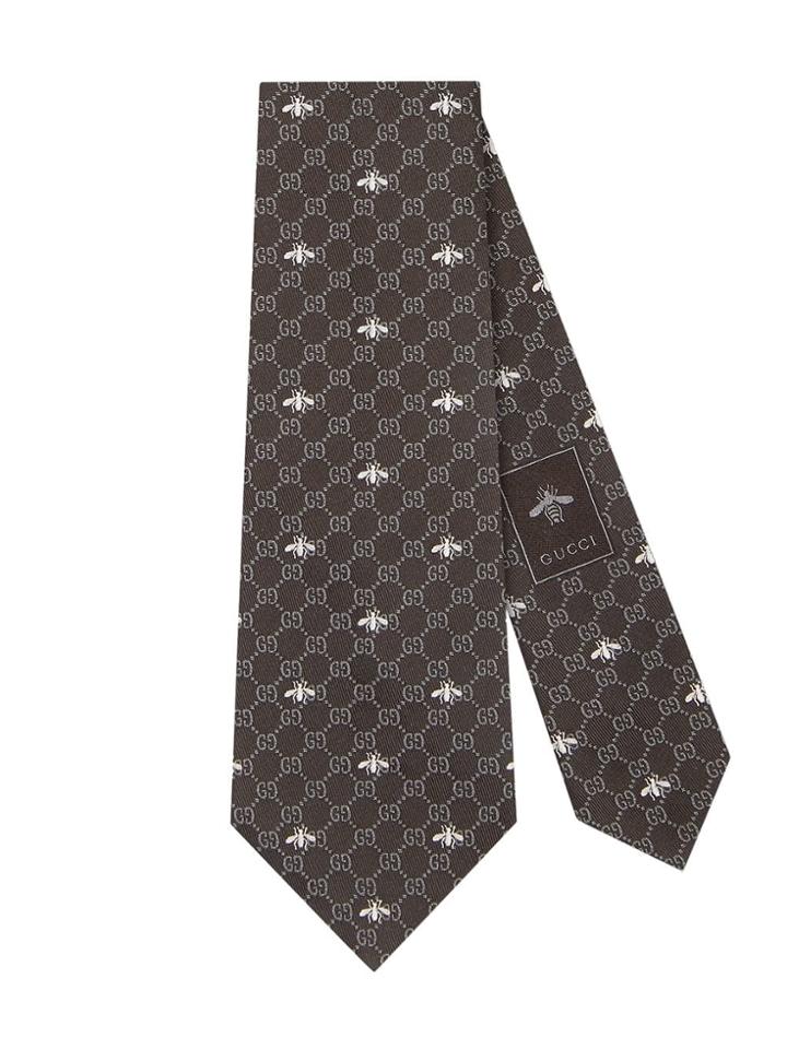 Gucci Gg Bees Silk Tie - Brown