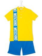 Moschino Kids Logo Tape Polo Shirt And Shorts Set - Yellow & Orange