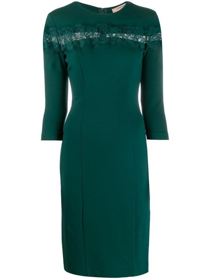 Twin-set Lace Panel Fitted Dress - Green