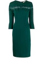 Twin-set Lace Panel Fitted Dress - Green