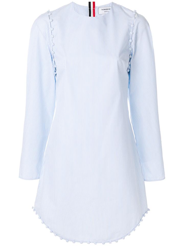 Thom Browne University Stripe Bridal Button Dress In Poplin - Blue